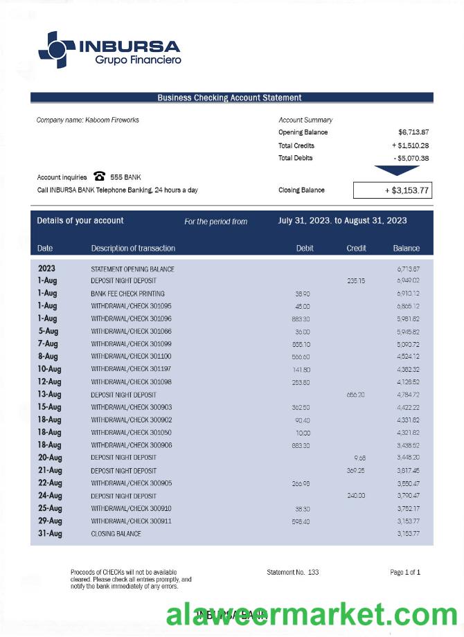 INBURSA Bank bank statement